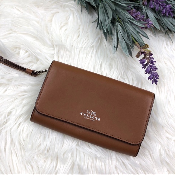Coach Handbags - Coach Brown Saddle Leather Wristlet